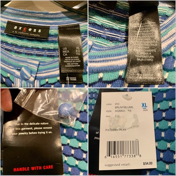 Axcess Liz Claiborne Company Short Sleeve Button Front Multi-color Top XL NWT - Picture 8 of 10